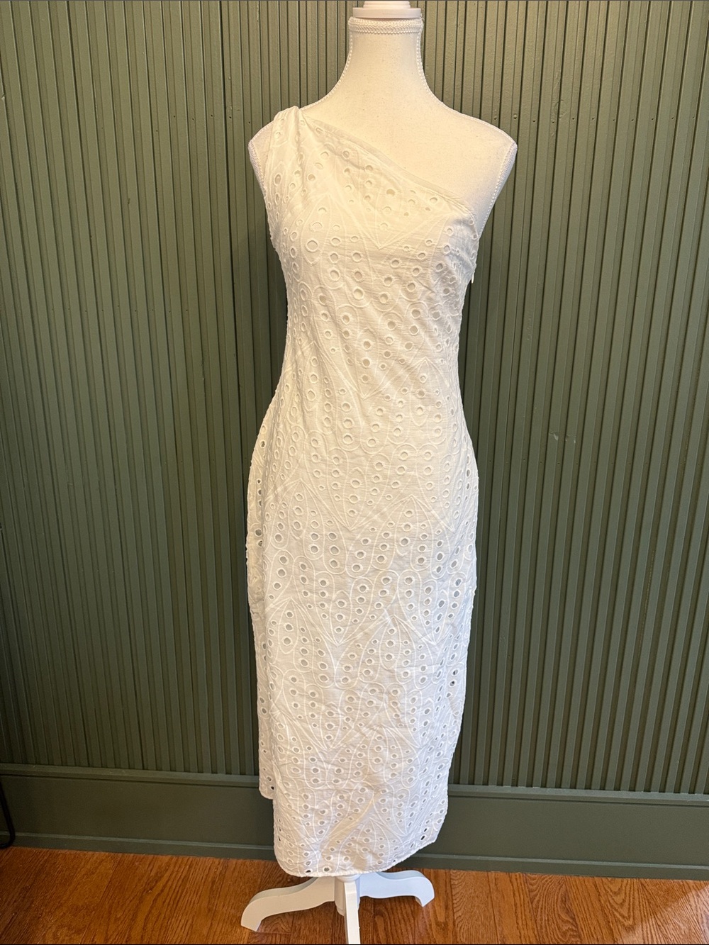 Zara White One-Shoulder Eyelet Midi Dress